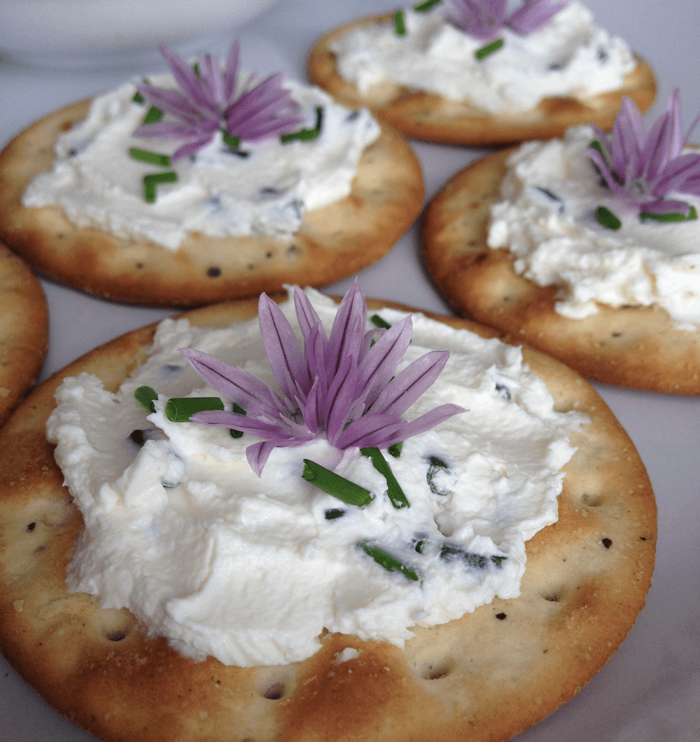 Edible flowers chive canapes